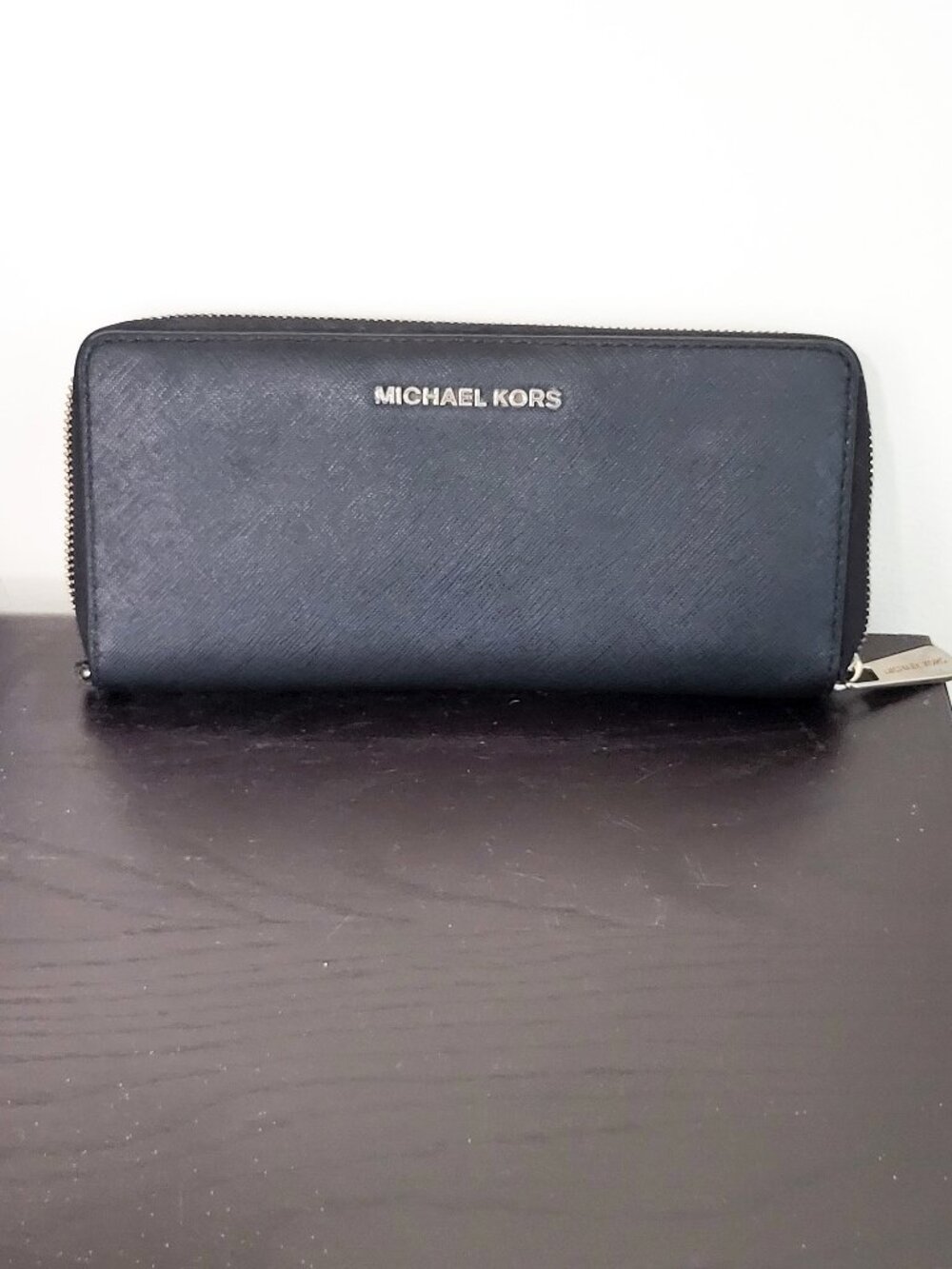 Michael Kors Black Saffiano Leather Continental Wallet Silver Hardware